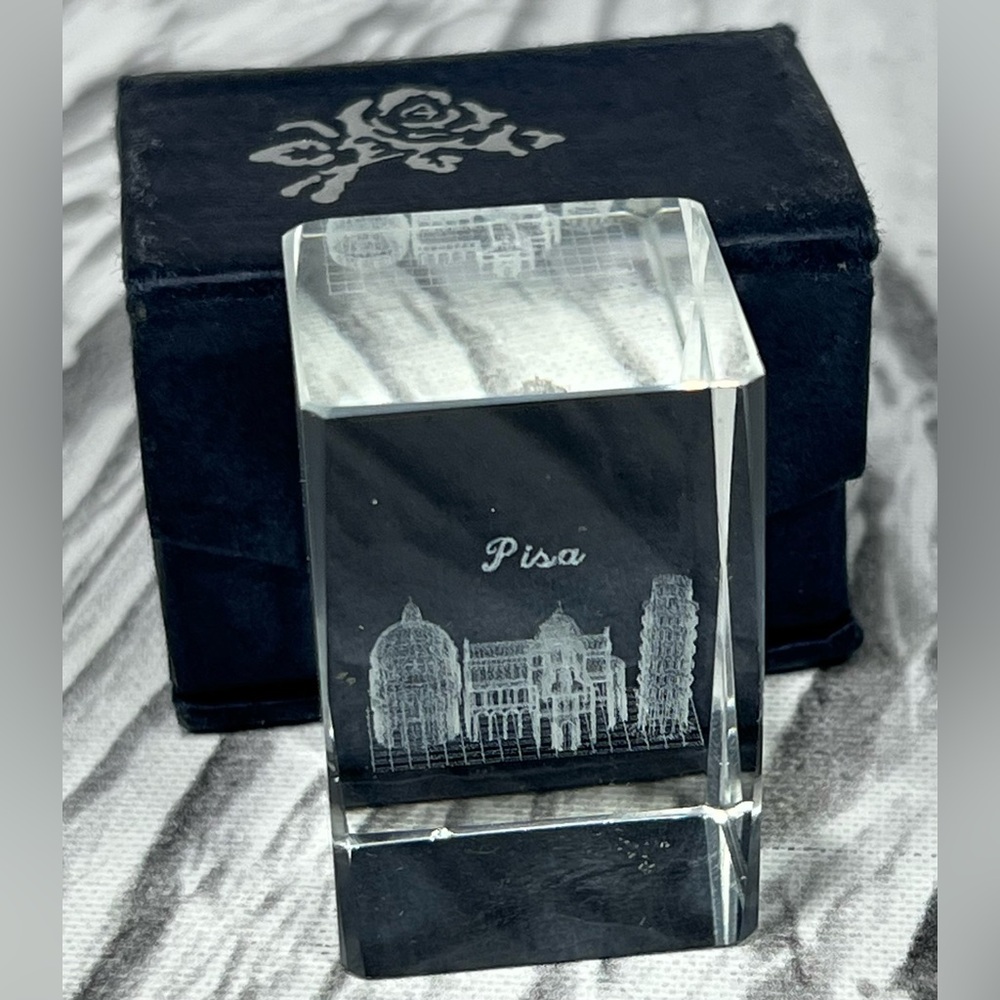 Leaning Tower Pisa Italy Small Laser Etched Crystal Glass Prism  Paperweight